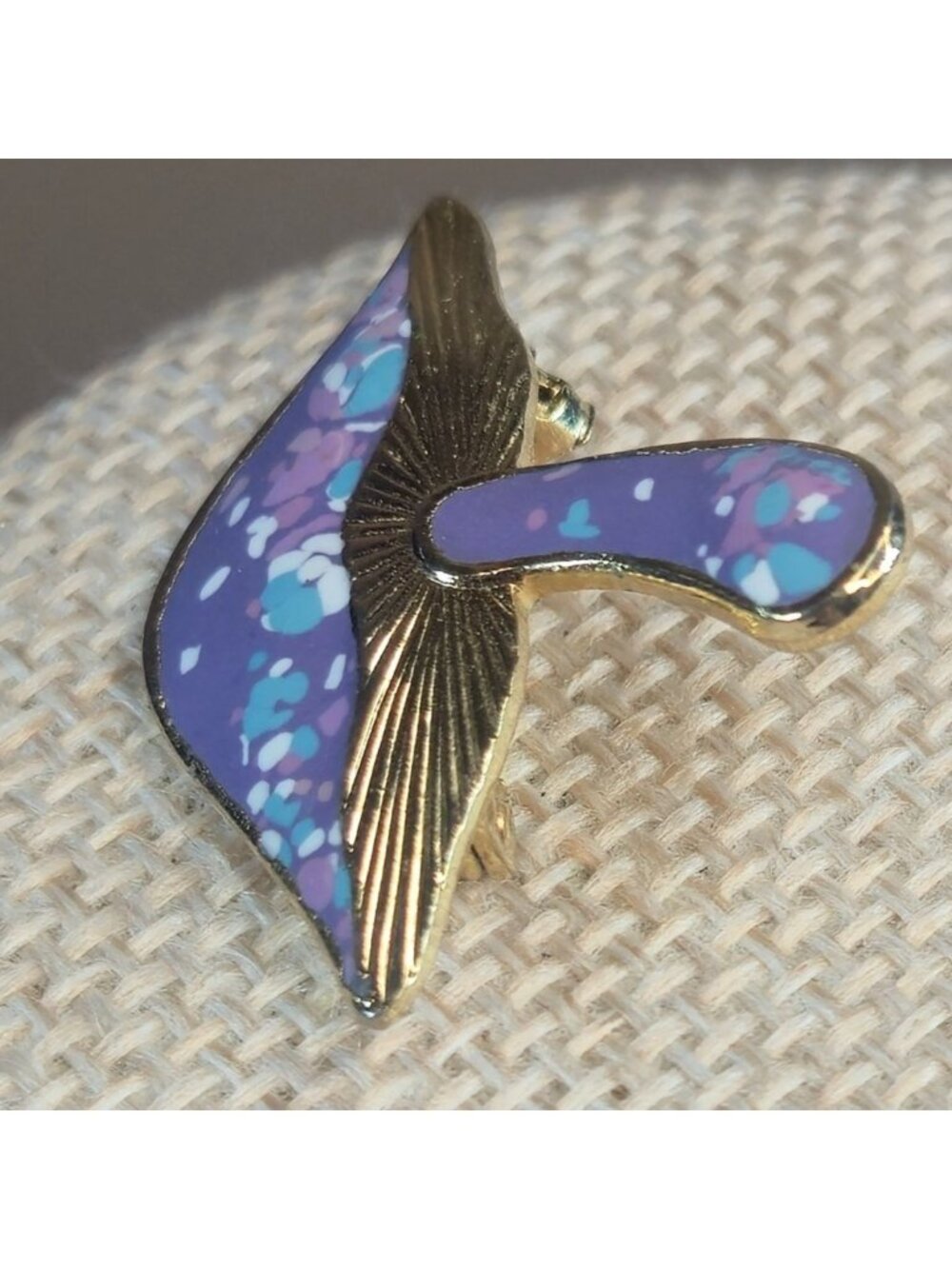 Enamel Mushroom Brooch Purple & Gold-Tone Speckled Whimsical Nature-Inspired Pi - Picture 3 of 8